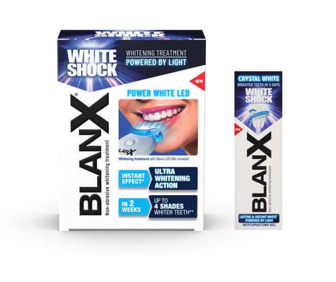 BlanX White Shock Whitening Bundle – Power White LED Treatment 50 ml + LED Bite get FREE Crystal White Instant Whitening Toothpaste 75 ml.