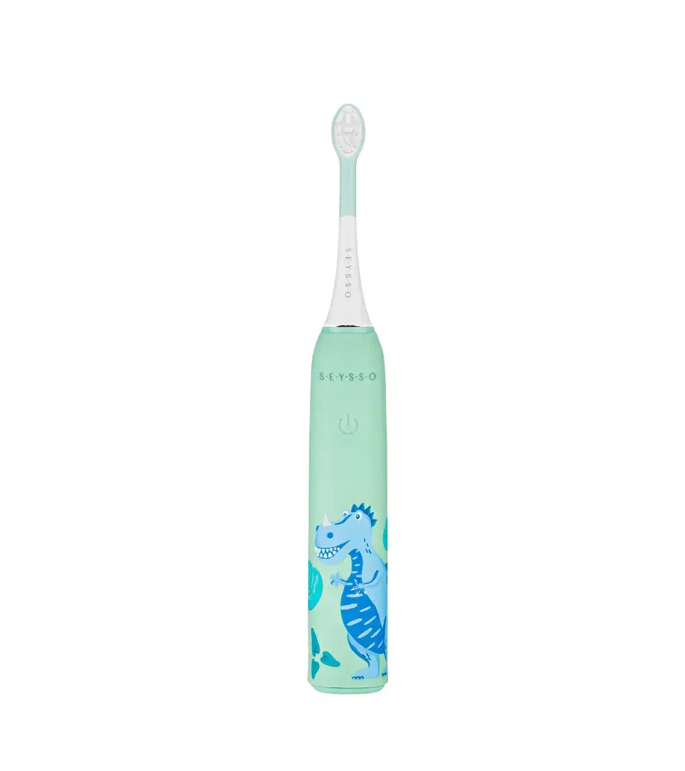 SEYSSO Kids Sonic Toothbrush – Dinosaur Blue (3–7 Years) stylish design with a friendly dinosaur for children.