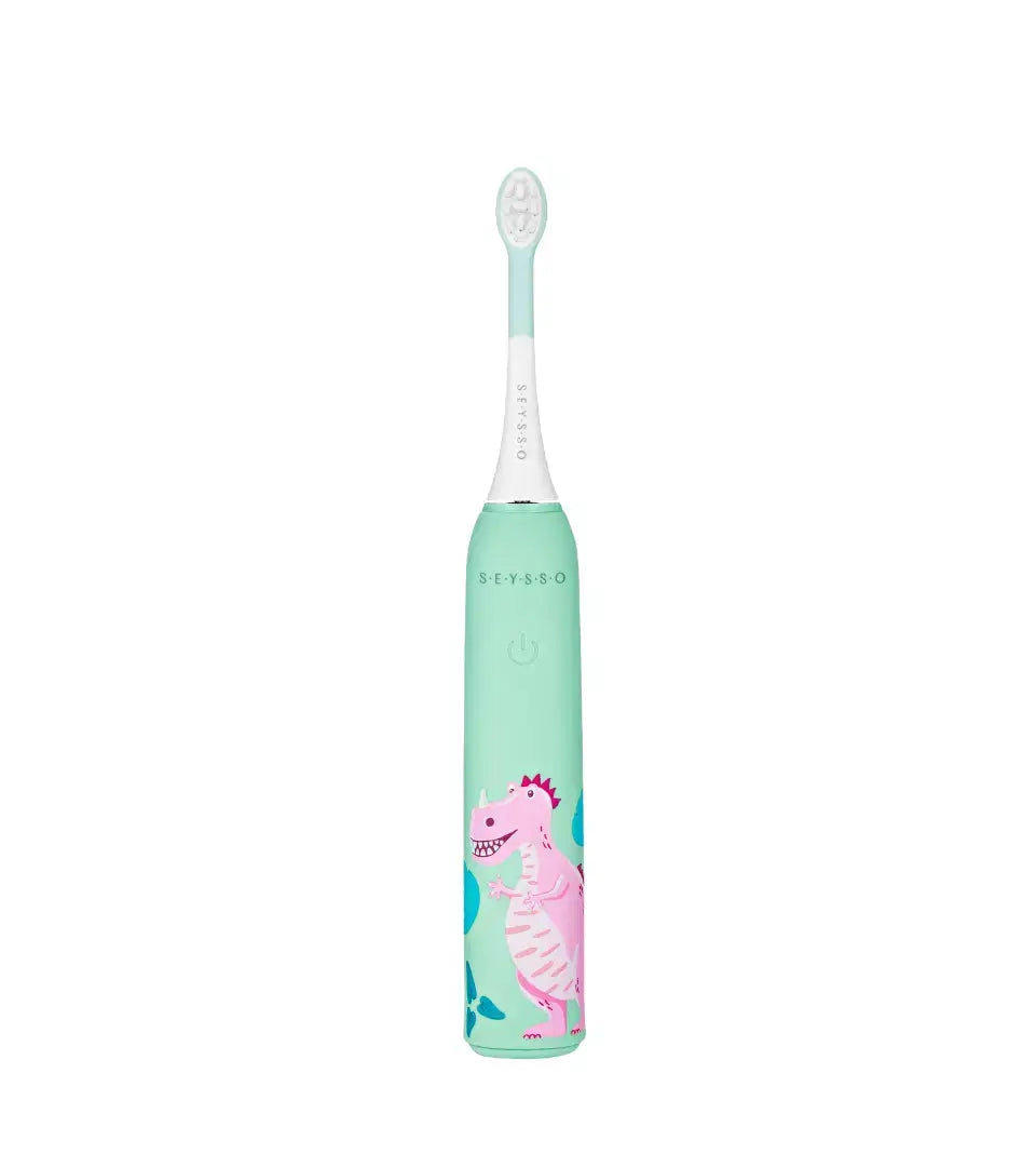 SEYSSO Kids Sonic Toothbrush – Dinosaur Coral (3–7 Years) featuring a playful dinosaur design.