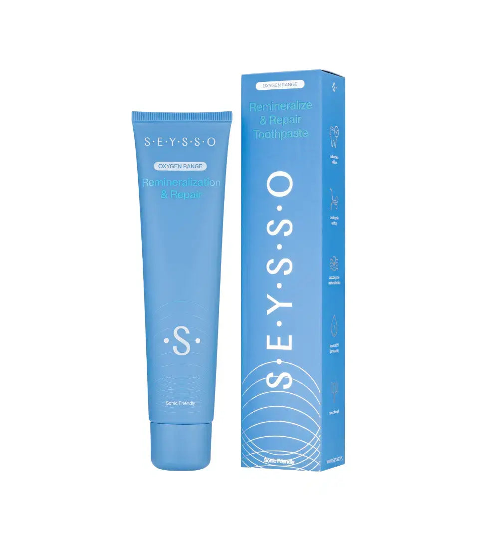 SEYSSO Oxygen Remineralise and Repair Toothpaste 75ml packaging and tube image