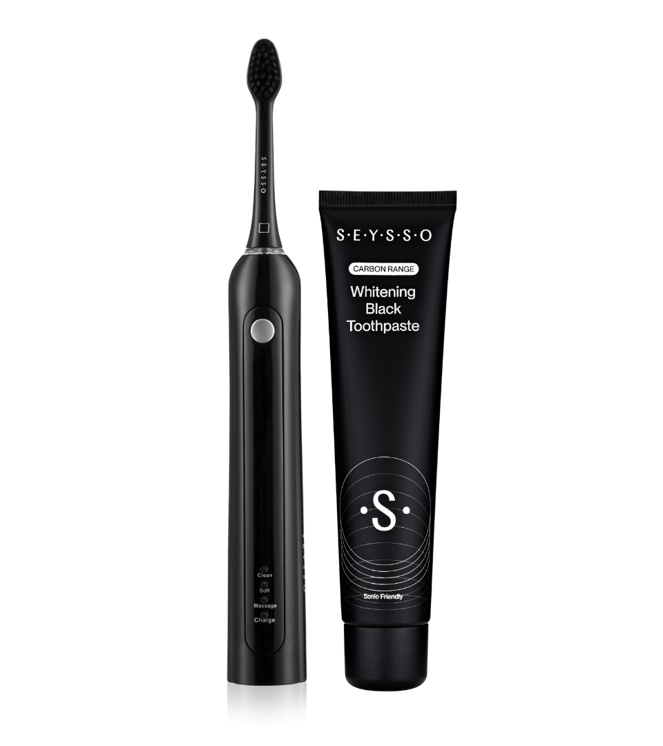 SEYSSO Carbon Basic Black Sonic Toothbrush + SEYSSO Carbon Whitening Toothpaste Set.