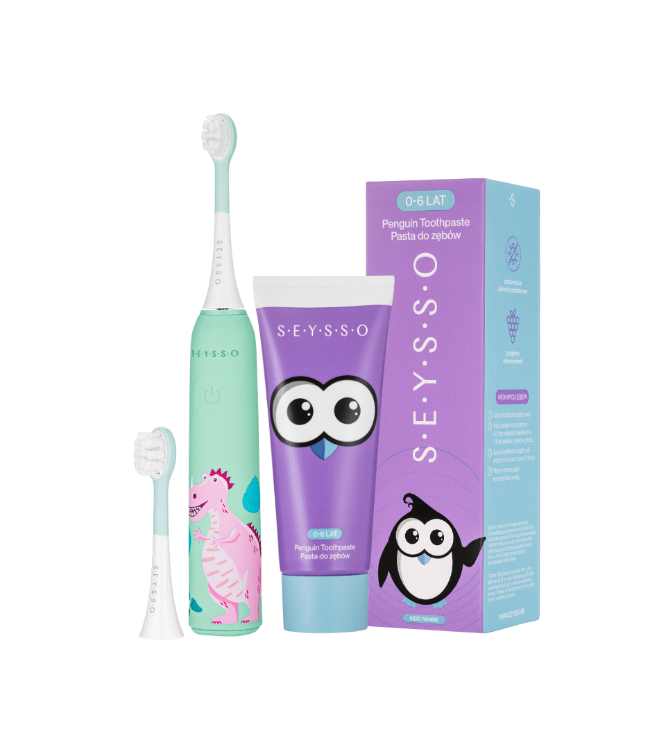 SEYSSO Kids Set – Dinosaur Coral Sonic Toothbrush (3+) + SEYSSO Kids Toothpaste.