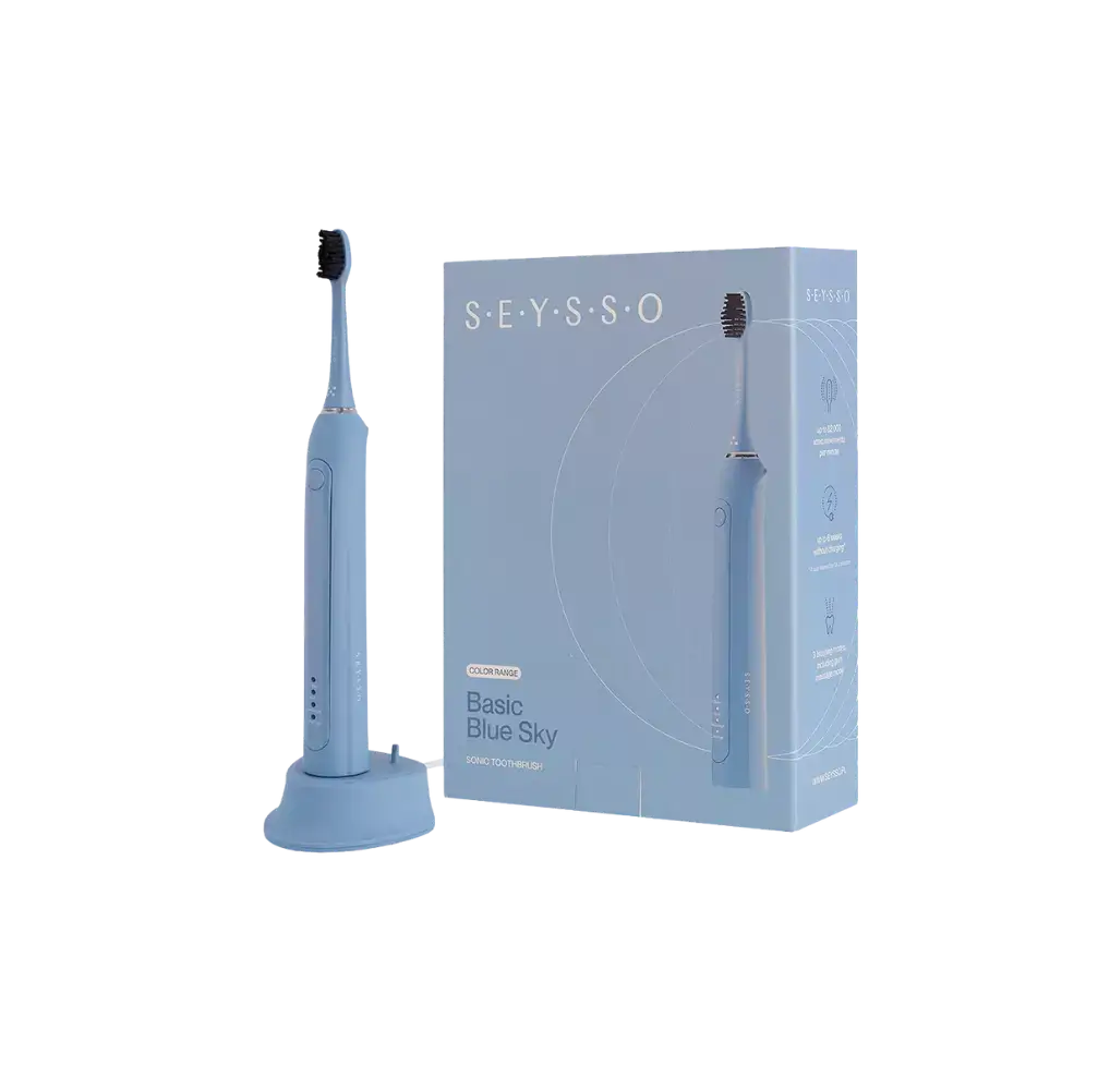 SEYSSO Color Blue Sky Basic Sonic Toothbrush with packaging in refreshing blue shade for modern oral care.