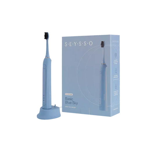 SEYSSO Color Blue Sky Basic Sonic Toothbrush with packaging in refreshing blue shade for modern oral care.