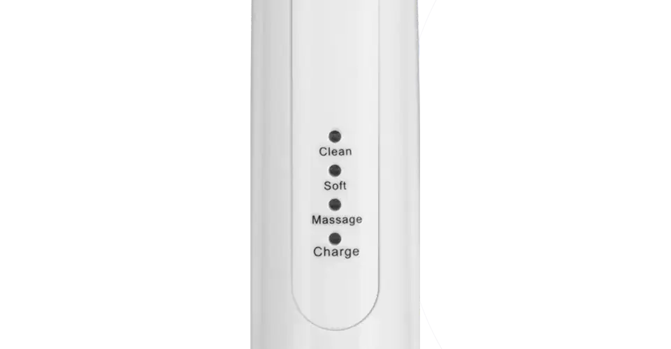Control panel of SEYSSO Carbon Basic White Sonic Toothbrush with modes: Clean, Soft, Massage, and Charge.