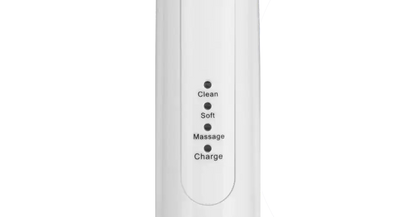 Control panel of SEYSSO Carbon Basic White Sonic Toothbrush with modes: Clean, Soft, Massage, and Charge.