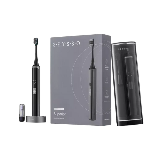 SEYSSO Hypertech Superior Sonic Toothbrush and packaging showcasing advanced oral care technology.