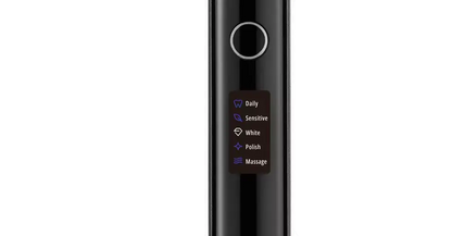 Close-up of the SEYSSO Hypertech Superior Sonic Toothbrush control panel with various brushing modes.