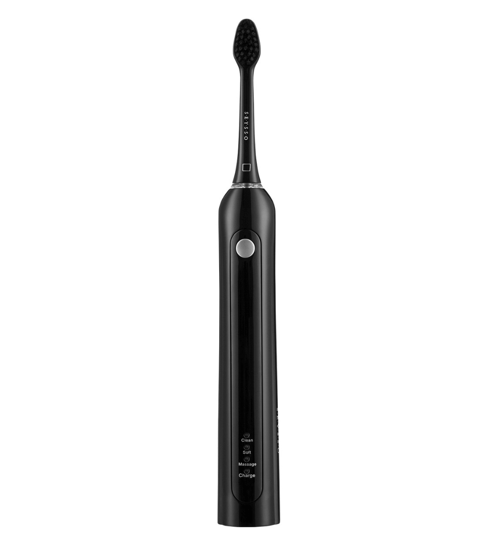 SEYSSO Carbon Basic Black Sonic Toothbrush front view with sleek matte black design for effective daily cleaning.