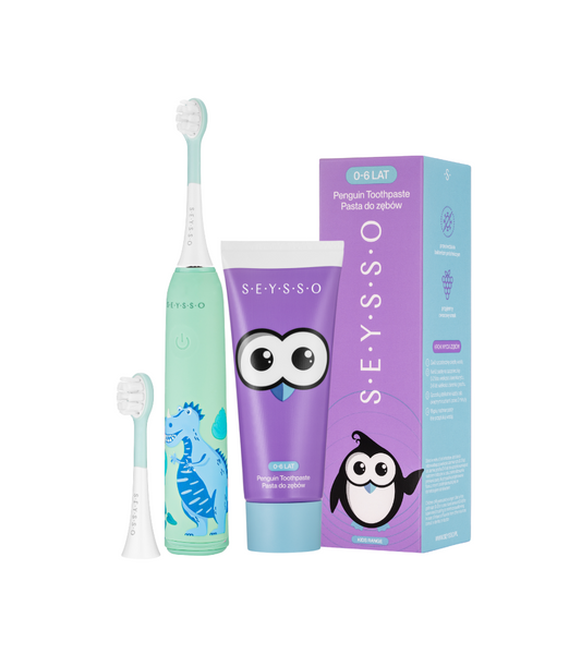 SEYSSO Kids Set – Dinosaur Blue Sonic Toothbrush (3+) + SEYSSO Kids Toothpaste