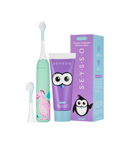 SEYSSO Kids Set – Dinosaur Coral Sonic Toothbrush (3+) + SEYSSO Kids Toothpaste