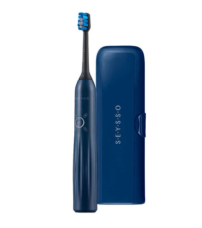 SEYSSO Planet NeptunX Sonic Toothbrush in elegant navy design with compact travel case.