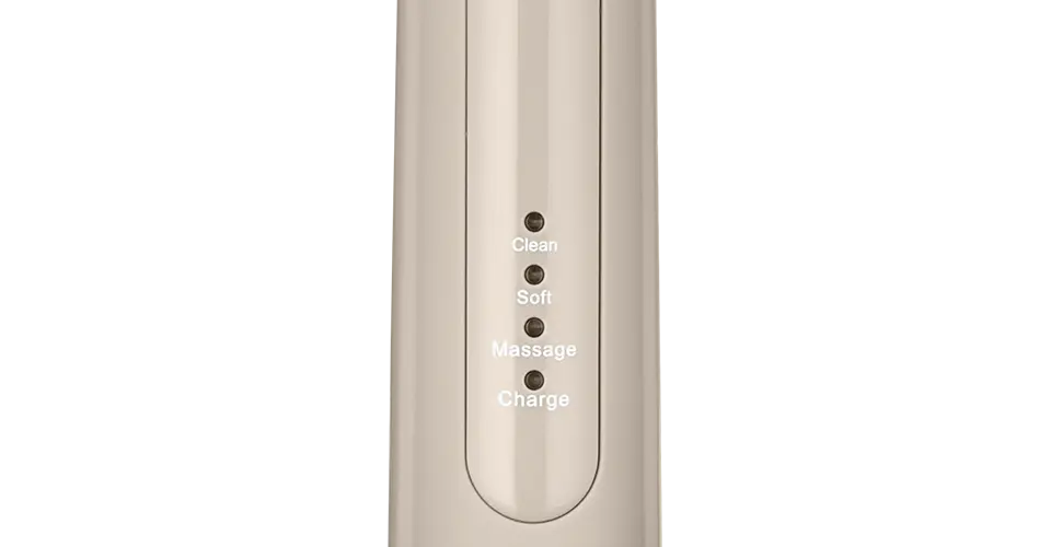 SEYSSO Color Stone Beige Basic Sonic Toothbrush control panel with modes Clean, Soft, Massage, and Charge.
