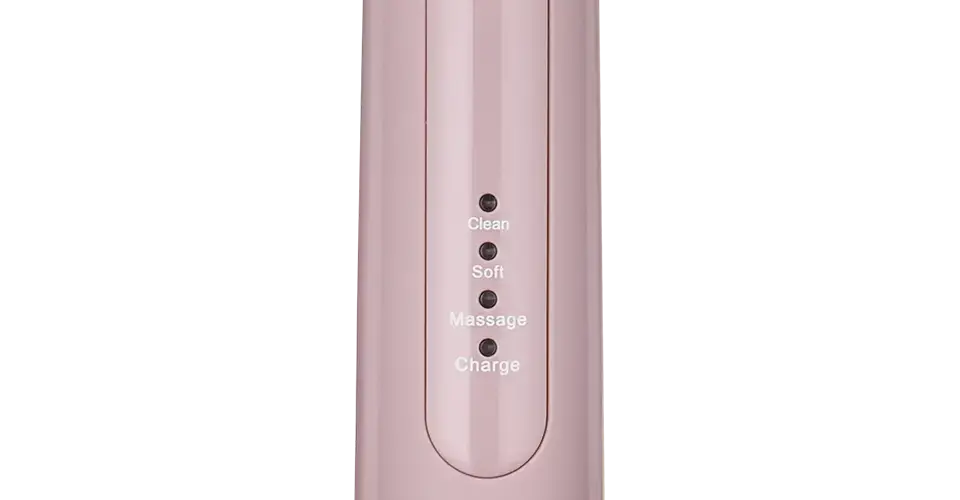 SEYSSO Color Misty Rose Basic Sonic Toothbrush control panel showing Clean, Soft, Massage, and Charge options.