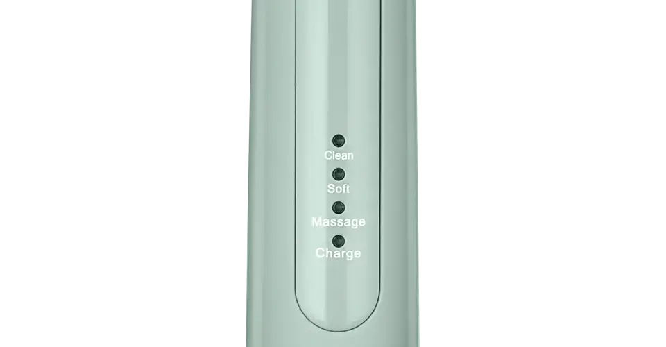 SEYSSO Basic Color Aqua Grey Sonic Toothbrush control panel featuring Clean, Soft, Massage, and Charge settings.