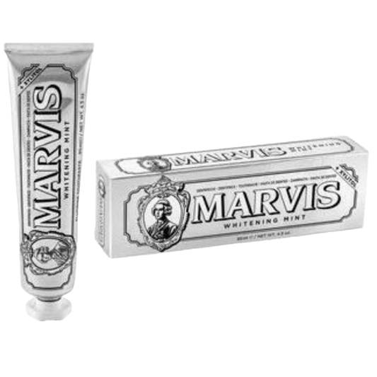 Marvis toothpaste tube and packaging on a white background